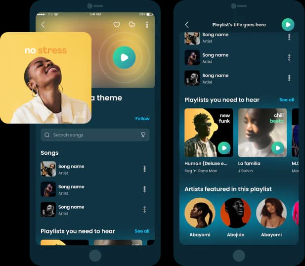 Kwot playlist and radio screens